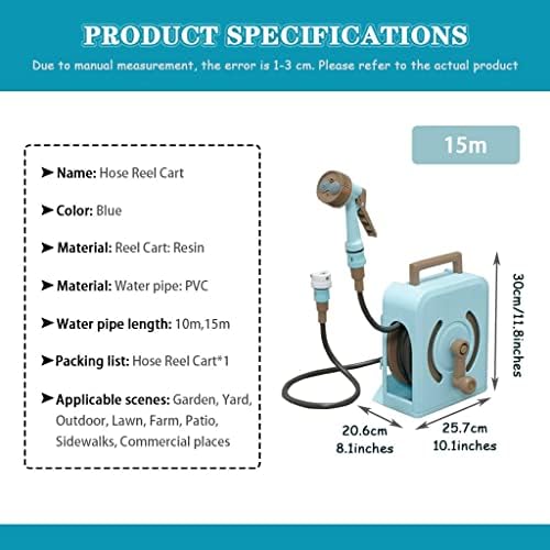 Hose Reel Cart Water Hose Cart Reel Compact Garden Hose Organizer, Portable Retractable Hose Reel, Household Car Wash Tool with Water Gun, for Backyard (Blue Hose Cart+15m Pipe) - Image 7