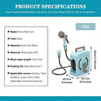 Hose Reel Cart Water Hose Cart Reel Compact Garden Hose Organizer, Portable Retractable Hose Reel, Household Car Wash Tool with Water Gun, for Backyard (Blue Hose Cart+15m Pipe) - Image 7