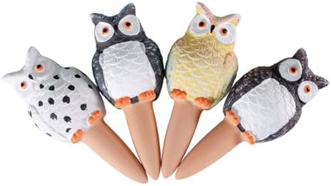 of 4 Large Owl Shaped Ceramic Plant Watering Stakes Automatic Drip Irrigation Spikes for Indoor Outdoor Garden Decor Plant Watering Bulbs by Unknown