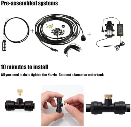 Outdoor Misting Cooling System Kit with 12V Pump, Patio Mister, Garden Cooling System DIY Micro Drip Irrigation System for Patio, Garden, Lawn, Home Irrigation(13M(42.6ft)) - Image 3