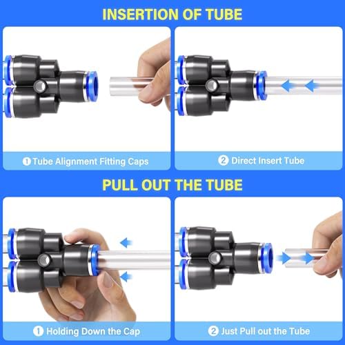 TAILONZ PNEUMATIC 1/4"3/8"1/2"1/8" Blue Push to Connect Fittings Air Hose Fittings,Threaded Connection Kits, Suitable for Nylon Tube PU Tube Air Tube and Other Connection Kits（Pack of 58） - Image 5