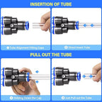TAILONZ PNEUMATIC 1/4"3/8"1/2"1/8" Blue Push to Connect Fittings Air Hose Fittings,Threaded Connection Kits, Suitable for Nylon Tube PU Tube Air Tube and Other Connection Kits（Pack of 58） - Image 5