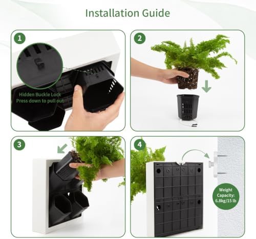 Wall-Mounted Planters Indoor, Living Wall Planter with 4 Pots - Vertical Planter Wall & Hanging Planter for Home, Office, Balcony or Shop No Assembly Required (White) - Image 7