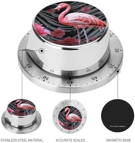 Mechanical Kitchen Timers for Cooking,Flamingo Printed 60 Minute Magnetic Countdown Timer,Cute Cooking Timers with Alarm,Stainless Steel Time Timer Manual No Batteries Required - Image 3
