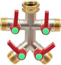 4-Way Brass Garden Hose Splitter with Comfort Grips - 3/4” NPT Leak-Proof Water Tap Connector, Heavy Duty Multi-Outlet Manifold with Individual Shut-Off Valves for Lawn, Irrigation & Outdoor Use by NEMTMCUA