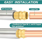50-Pack Niikappu 1/2" Copper Press x 1/2" Male NPT Adapter, Brass Press Fitting Adapter Connector for Copper and Pex Tube - Image 3
