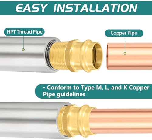 100-Pack Niikappu 1" Copper Press X 1" Male NPT Adapter, Brass Press Fitting Adapter Connector for Copper and Pex Tube - Image 3