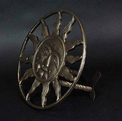 Zeckos Sun Face Garden Hose Holder, 12 Inch Diameter Bronze Cast Iron - Image 2