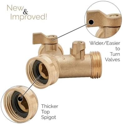 Brass Garden Hose Splitter 2 Way Y Valve 3/4" Outlet with Shut Off Valves - Image 4