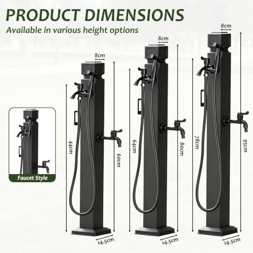 Outdoor Stainless Steel Water Column Spigot, Freestanding Garden Hose Holder with Brass Faucet, Matte Black Decorative Fountain Water Post for Irrigation Washing(A,Height: 95cm/37.4in) - Image 2
