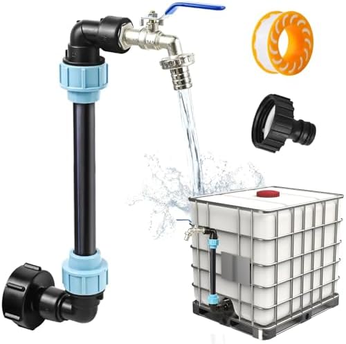 2pcs IBC Tote Adapter Tank Gooseneck 3/4 Inch Outlet Tap for 1000L Rainwater Garden Hose Shut Off Ball Valve by Unknown