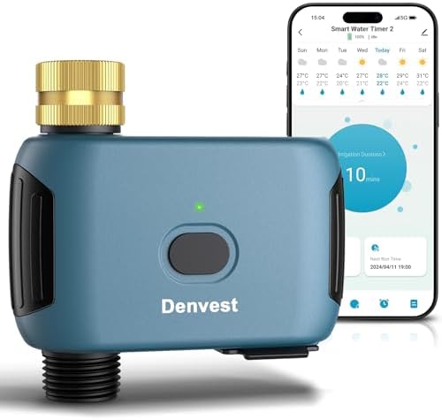 WiFi Water Timer with Brass Inlet, 1 Zone Smart Sprinkler Timer for Garden Hose Faucet, Hose Timers with Up to 20 Watering Plans, APP & Voice Control, Compatible with Alexa (2.4GHz Only) by Denvest