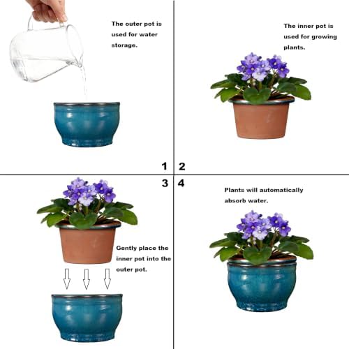 Self Watering Pot for African Violets Indoor Outdoor Plants, 6 inch, Teal - Image 4