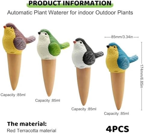 Bird‑Shaped Terracotta Self‑Watering Spikes, 4‑pcs Clay for Vacation Plants - Image 2