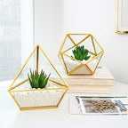 Mkono 3 Pack Fake Succulents in Geometric Glass Terrarium Gold Office Decor - Image 2