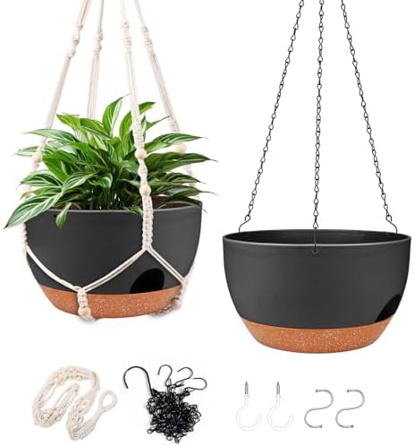 12 Inch Hanging Basket Planter with Chain & Rope for Indoor Outdoor Plants by Lucieblessdesign