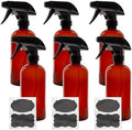 Cornucopia Brands 16oz Amber PLASTIC Spray Bottles w/Heavy Duty Mist & Stream Sprayers & Chalkboard Labels (6-pack); PET #1 Plastic Bottles, BPA-Free by CornucopiaBrands