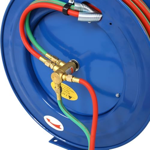 Welding Hose Reel Retractable 1/4 Inch X 100 Foot Twin Rubber Hoses Heavy-Duty Single Arm Construction - Image 5