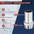 2pcs Stainless Steel Hose Barb Fittings 40mm Barb to 1-1/2" NPT Male - Image 2
