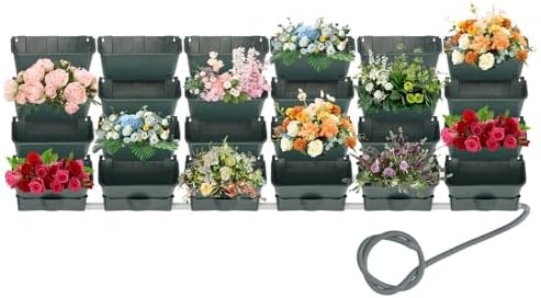 Vertical Wall Planter for Indoor Plant-Walls Mounted Pot with 6 Drainage Tray 24 Pack, 13" Planter w/6.56ft Drainage Pipe for Decor, Plastic Pots Balcony Planters (24, Army Green) - Image 2