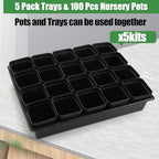 RooTrimmer 3.15 inch (8CM) Square Nursery Pots 100 pcs, Sturdy Seedlings Trays 5 Pcs, Seeds Starter Germination Tray, Microgreening Planter Nursery Propagation 5 Sets - Image 3