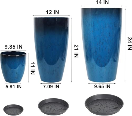 24/21/11 Inch Tall Planter Pots Garden Plastic Planters - Set of 3 for Indoor & Outdoor Use - Decorative Lightweight Flower Pots - Image 4