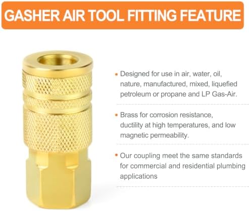 GASHER 12PCS 3/8"FNPT Brass Industrial Coupler,1/4 Flow Quick Connect Air Coupler - Image 3