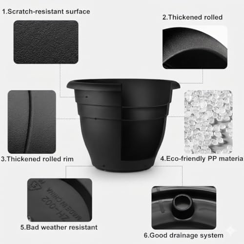 6 Pack 16 Inch Large Plant Pots, Plastic Planters for Outdoor Plants - Image 3