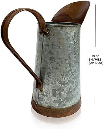 Vintage Galvanized Metal-Decorative 10.5" Inch Large Pitcher Rustic Farmhouse Flower Holder Vase - Image 4
