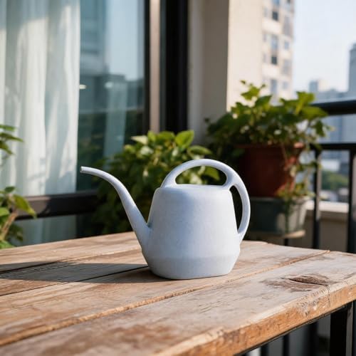 2 Gallon Plastic Watering Can with Long Spout for Indoor Outdoor Plants, Ergonomic Handle Garden Water Pot for Home Flower Bed, Green Blue Grey(Gray-White - 2L) - Image 3