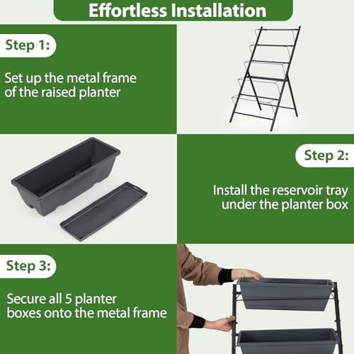 GIANTEX 5 Tier Vertical Planter Set of 2, Raised Garden Bed with Drainage Holes & Removable Trays, Metal Frame Elevated Planter Boxes for Herbs Vegetables Flowers, Indoor Outdoor Patio Balcony - Image 5