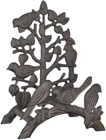 Cast Iron Garden Hose Holder Heavy Duty - Rustic Wall Mount Water Hose Hanger Reel Organizer, Decorative Birds & Branch Design, Vintage Outdoor Garden Yard Patio Storage Rack, Black-Brown by RIXIGOOD