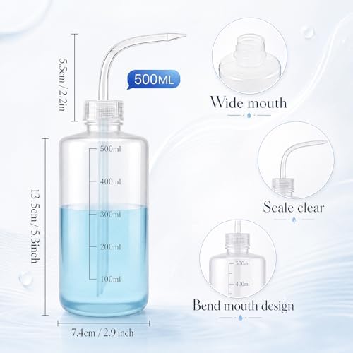 Zubebe 18 Pcs 250ml/500ml Tattoo Wash Squeeze Bottle Bulk Plastic Squirt Lash Water Bottle with Narrow Mouth Scale Labels for Lab Wash Cleaning Water Tools, Plant Irrigation (Clear,500ml) - Image 2