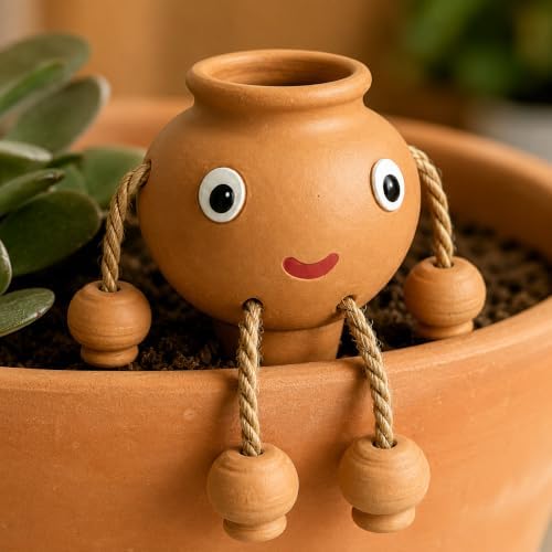 Ceramic Plant Watering Spike, Smiling Pot Character Slow-Release Water Dripper for Indoor Potted Plants, Houseplants and Home Garden, Terracotta Brown, 1 Pack (Small) - Image 4