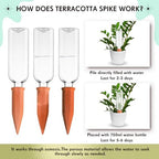 Ziliny 6 Sets Plant Watering Devices 6 Pcs Self Watering Spikes 6 Pcs 25 oz Plastic Bottles Slow Release Automatic Waterer Empty Liquor Bottles Terracotta Spikes for Vacation Plant (Ceramic Color) - Image 3