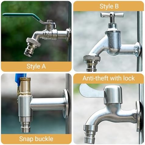 Stainless Steel Garden Water Column with Faucet - Outdoor Anti-Freeze Fountain & Hose Connector for Irrigation & Washing (Single Faucet, 50x20.5cm/19.7x8.1in) - Image 4