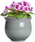 6 Inch Ceramic African Violet Pot, Easy Self Watering Pots with Absorbent Inner Pot, Round Self Watering Planter, Ceramic Pots for Plants Indoor, Apartment Decor, Housewarming Gifts, Grey by Teagas