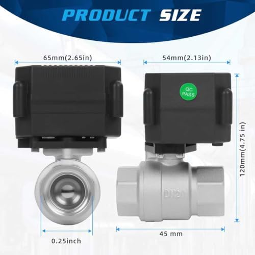 1/4" Motorized Ball Valve 5 Wire - 9-24V DC Electric Water Valve, Full Port Automatic Ball Valve, Compatible with Indicator Lights for Open/Closed Position, Stainless Steel, IP67 - Image 3