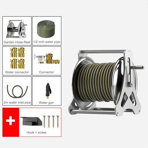 Heavy Duty Metal Water Hose Reel, Wall Mount & Floor Stand Garden Hose Storage Holder Winder, Outdoor Manual Reel with Brass Fitting, Hose Reel Organizer for Car Wash/Yard Watering - Image 2