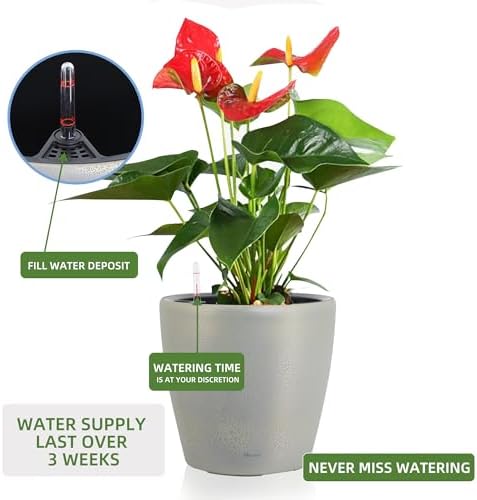 Dexceder 15x14 Self Watering Planter with Wheels (Grey Gold Crackle) - Image 5