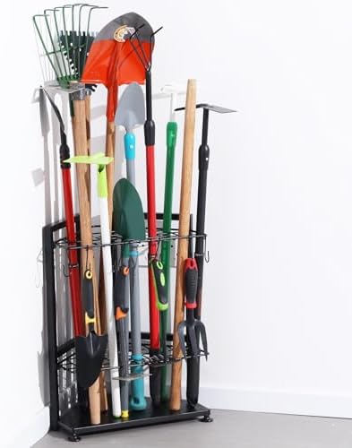 YueTong Garden Tool Organizer for Corner,Yard Tools Rack for Garage Storage Organization,Garage Tool Holder Free Standing No Mount.Heavy Duty and Solid Metal for Indoor and Outdoor Use. by YueTong