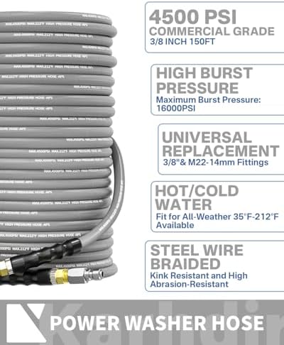 Pressure Washer Hose 150FT 3/8 ID Steel Wire Braided Swivel Quick Connector - Image 2