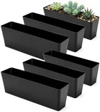 GREANER Rectangle Window Boxes, 6PCS 16x3.8 Inch Black Herb Planters with RemovableTray and Drainage Hole, Succulent Flowers Plastic Pot for Balcony, Office, Windowsill, Garden, Outdoor Decoration Use by GREANER