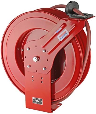 Lincoln 83754 Value Series Air/Water Retractable Hose Reel with 50' x 3/8" Rubber Air Hose, 1/2" NPT, 300 PSI, Slotted Mounting Base, 5-Position Adjustable Outlet Arm, All-Steel Construction, Red - Image 2