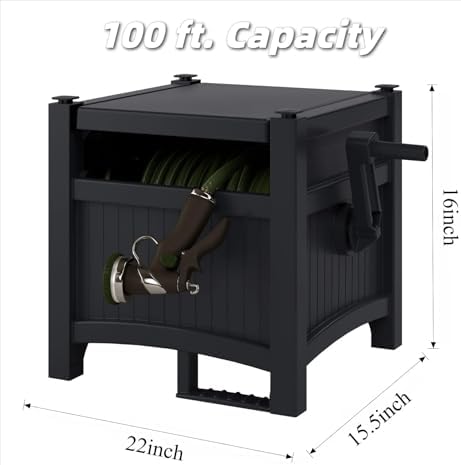 Garden Hose Reel Hideaway Storage Box，Resin Outdoor Container，Outdoor Garden Hose Reel Storage，Garden Hose Holder & Hose Reel for 100FT 5/8 Inch Water Line，No Assembly Required - Image 2