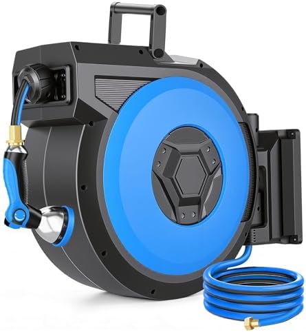 Retractable Garden Hose Reel, 1/2 in x 125 ft Heavy Duty Wall Mounted Hose Reel with Upgraded Automatic Slow Rewind System, Any Length Lock, 180° Swivel Bracket, 10-Pattern Nozzle for Outdoor Watering by HOMDOX