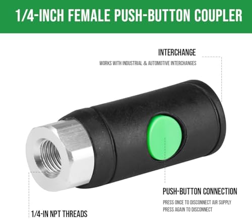 RayMagic 3PCS 1/4" Female Industrial 1/4" Body Air Coupler, Push-Button Safety Coupler, I/M Type, Quick-Disconnect - Image 3