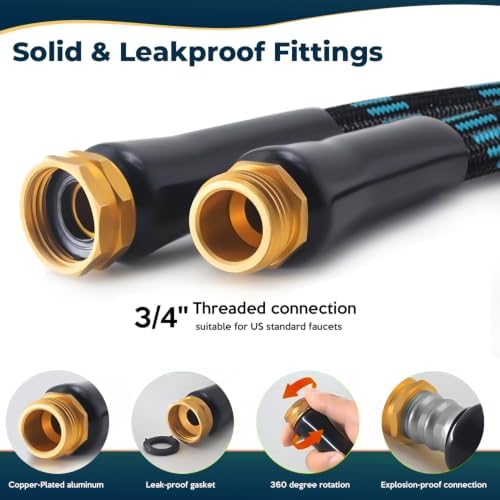 Garden Hose 50 ft, 2026 Upgraded Kink Free Flexible Water Hose 50ft With 10 Pattern Spray Nozzle, Leak-Proof, Portable, Ultra Lightweight & Durable Garden Hose for Yard, Lawn, Outdoor (Black & Blue) - Image 4