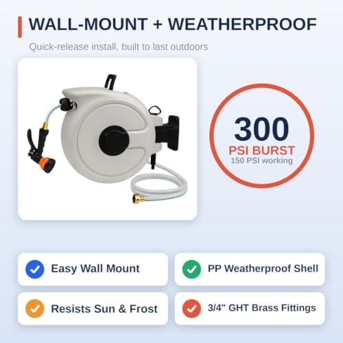 FEVONE Retractable Garden Hose Reel 100 ft, Auto Rewind - Image 5