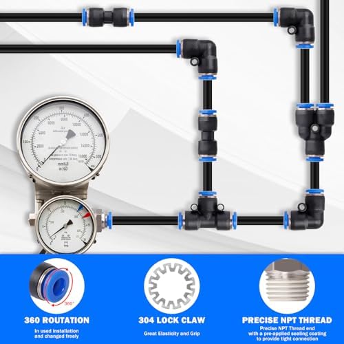 1/4" Air Line Tubing Kit, 50 FT(15M) DOT Air Line PA Nylon Tubing with Push to Connect Fittings, 1/4 Inch OD Quick Connect Air Hose Kit for Compressor Accessories System (75 Pcs) - Image 5